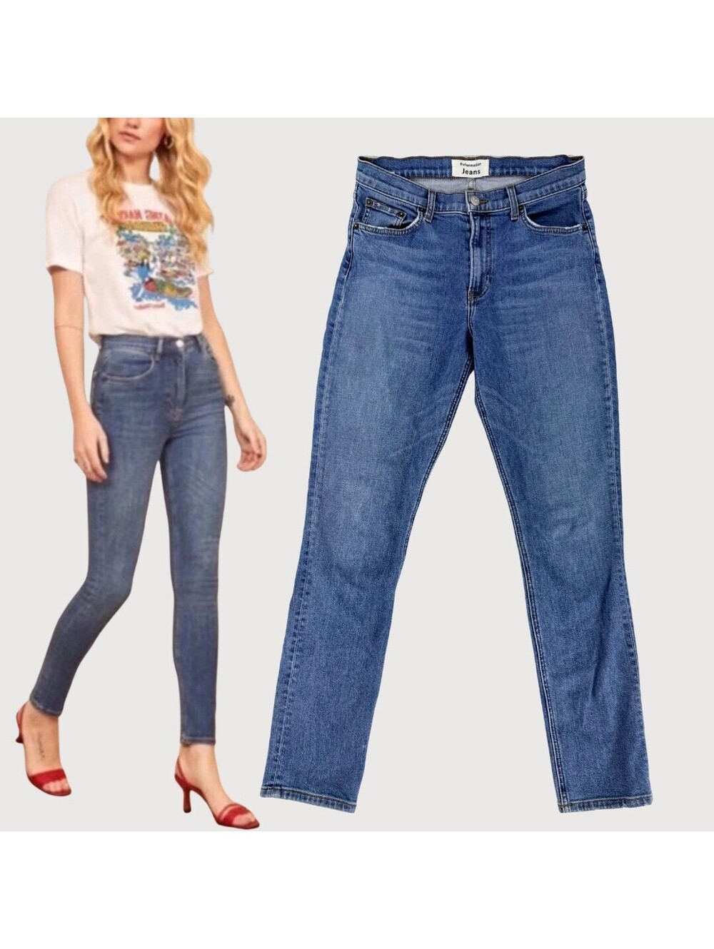 Reformation Mid Rise Skinny Jeans Rhine Wash 29